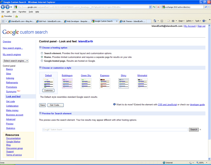 Google Custom Search Engine Setup Look and Feel