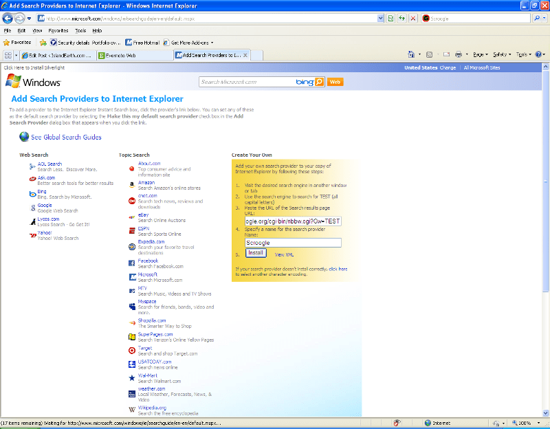 Microsoft Search Provider Web Page