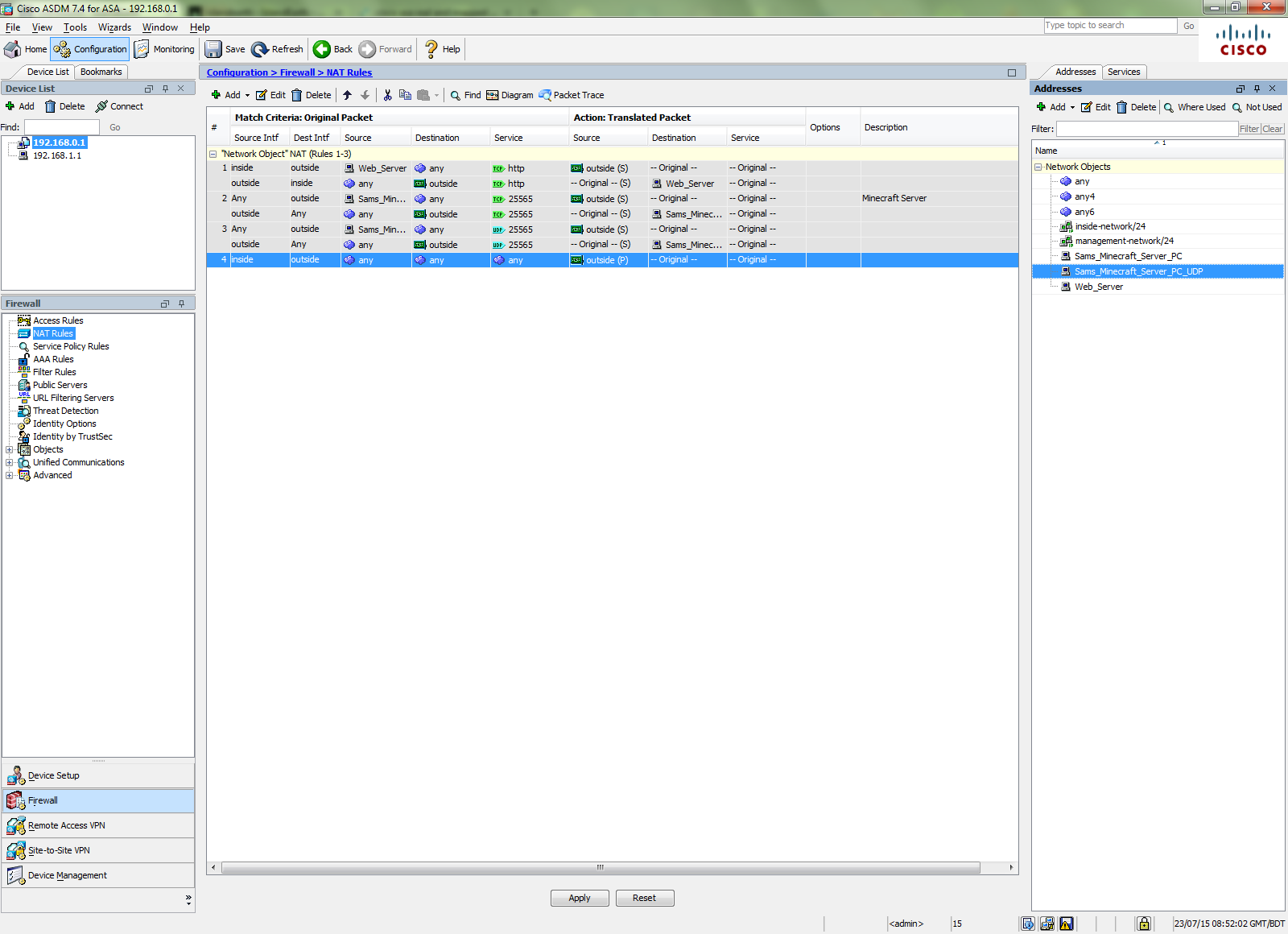 Cisco ASA setting up port forwarding using ASDM – Minecraft example ...